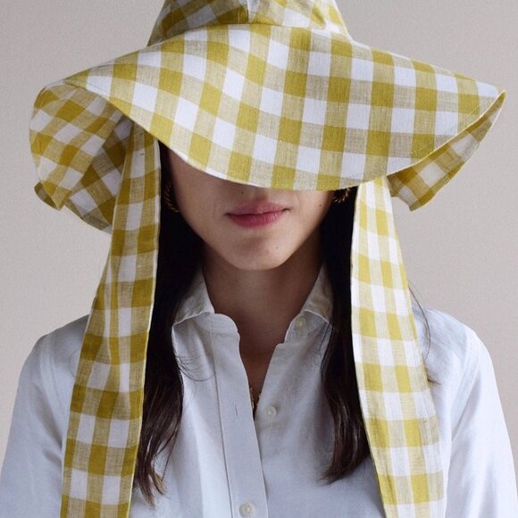 Bien Fifi Olive Gingham Cotton/Linen Tie Sunhat - Picture 8 of 8